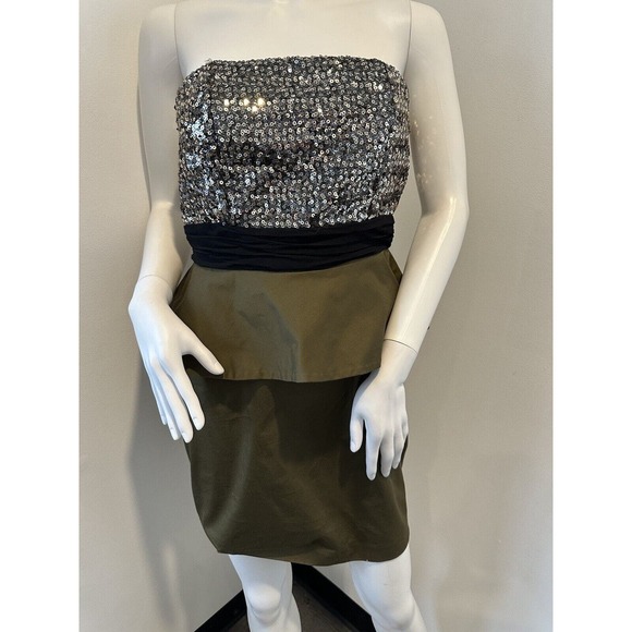 NWT $495 Alice and Olivia Sequin Mini Strapless Dress Safari Green Sz 8 - Picture 13 of 13